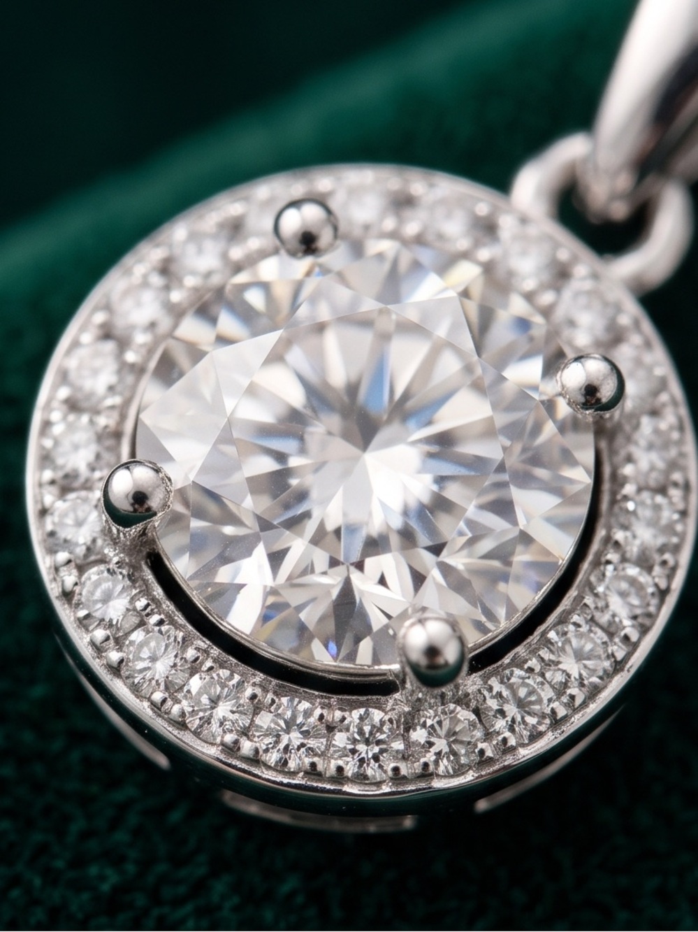 Moissanite Halo Pendant with Clear Center Stone 1 CTW 926 Silver - Picture 4 of 4